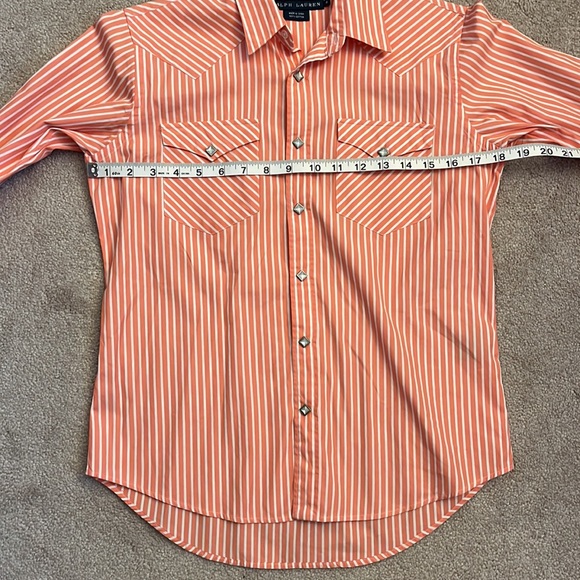 Ralph Lauren Blue Label Western Pearl Snap Button Shirt Size 4 Pink White Stripe - Picture 7 of 8
